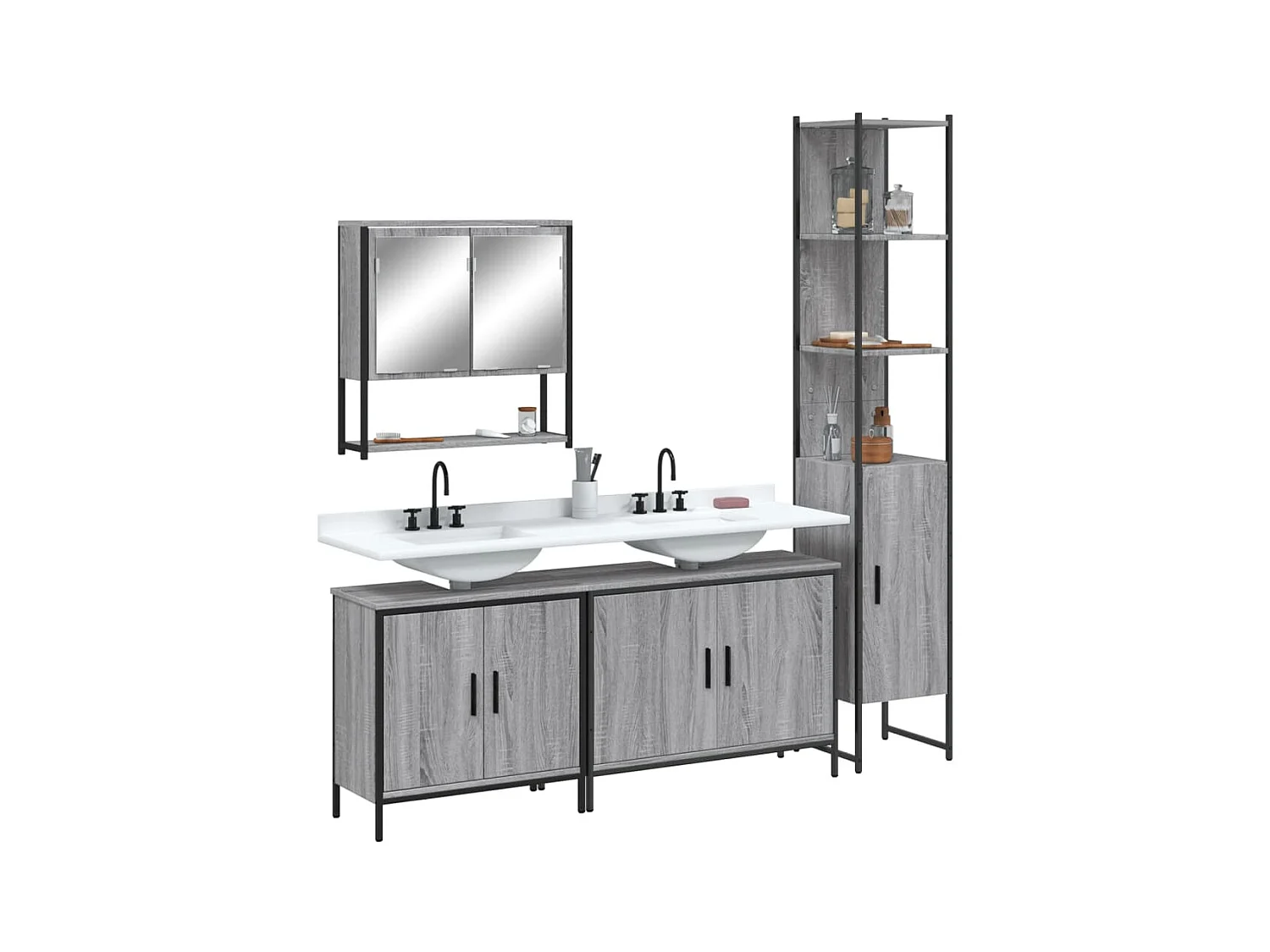 Ensemble de meubles de salle de bain 4 pcs Sonoma gris