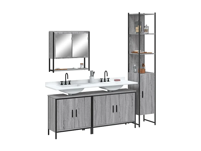 Ensemble de meubles de salle de bain 4 pcs Sonoma gris