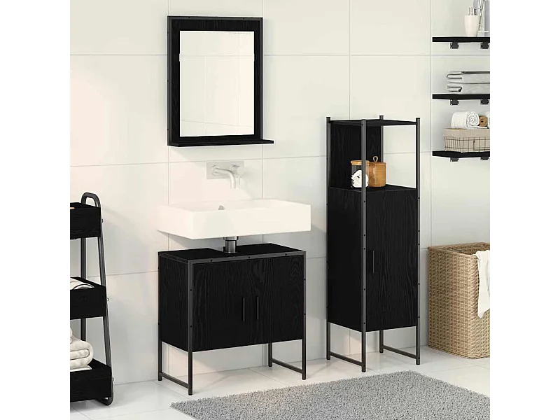 Ensemble de mobilier de salle de bain avec stockage 3 pcs Noir