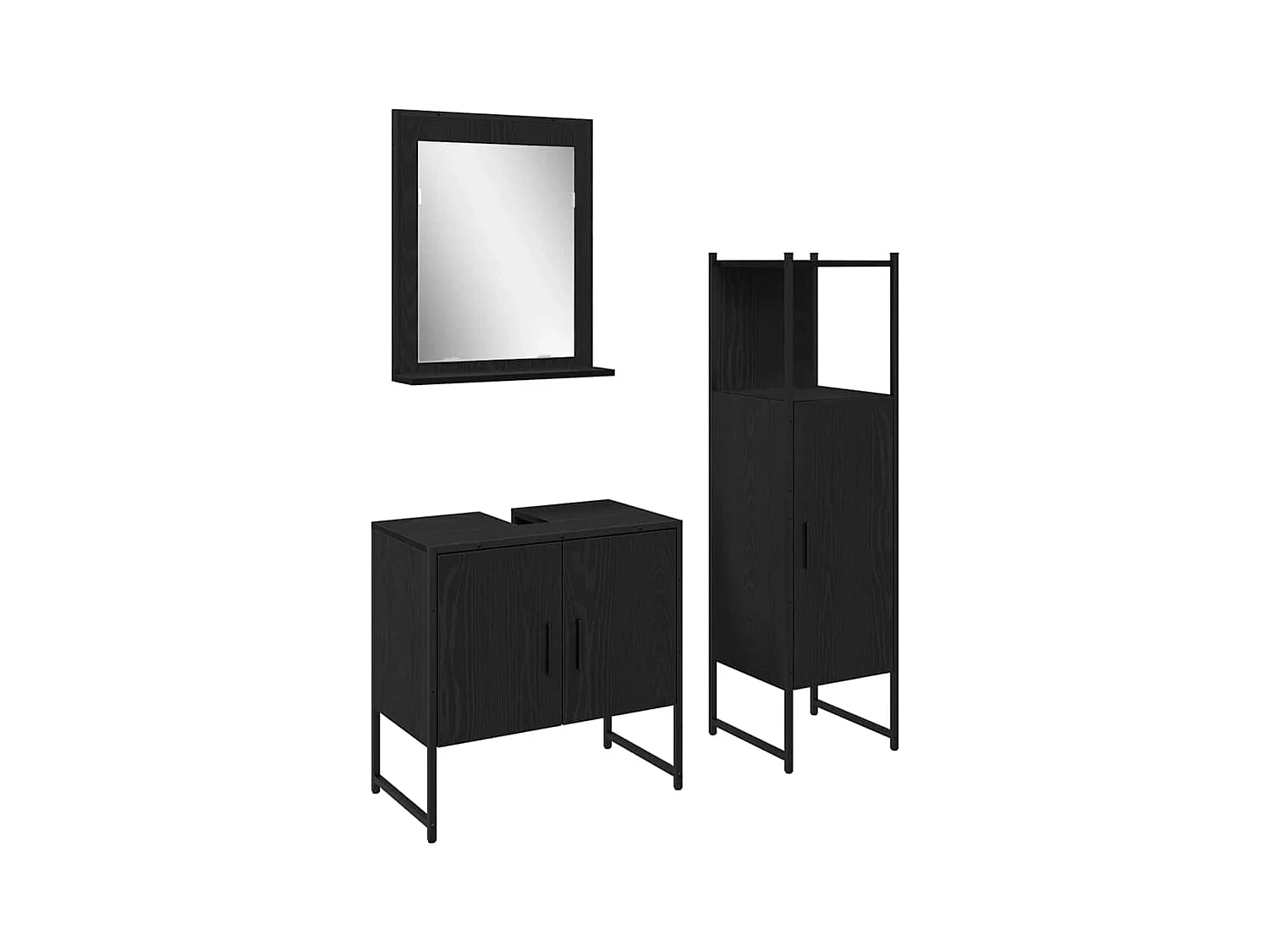 Badkamermeubelset met opbergruimte 3-delig Zwart