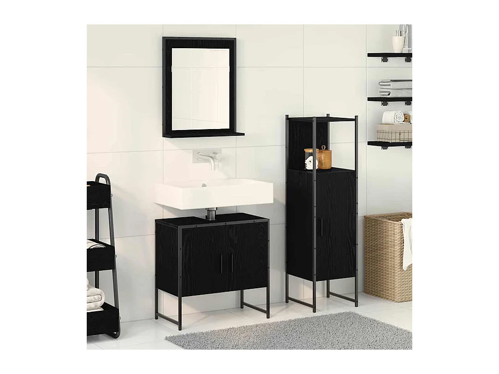 Ensemble de mobilier de salle de bain avec stockage 3 pcs Noir