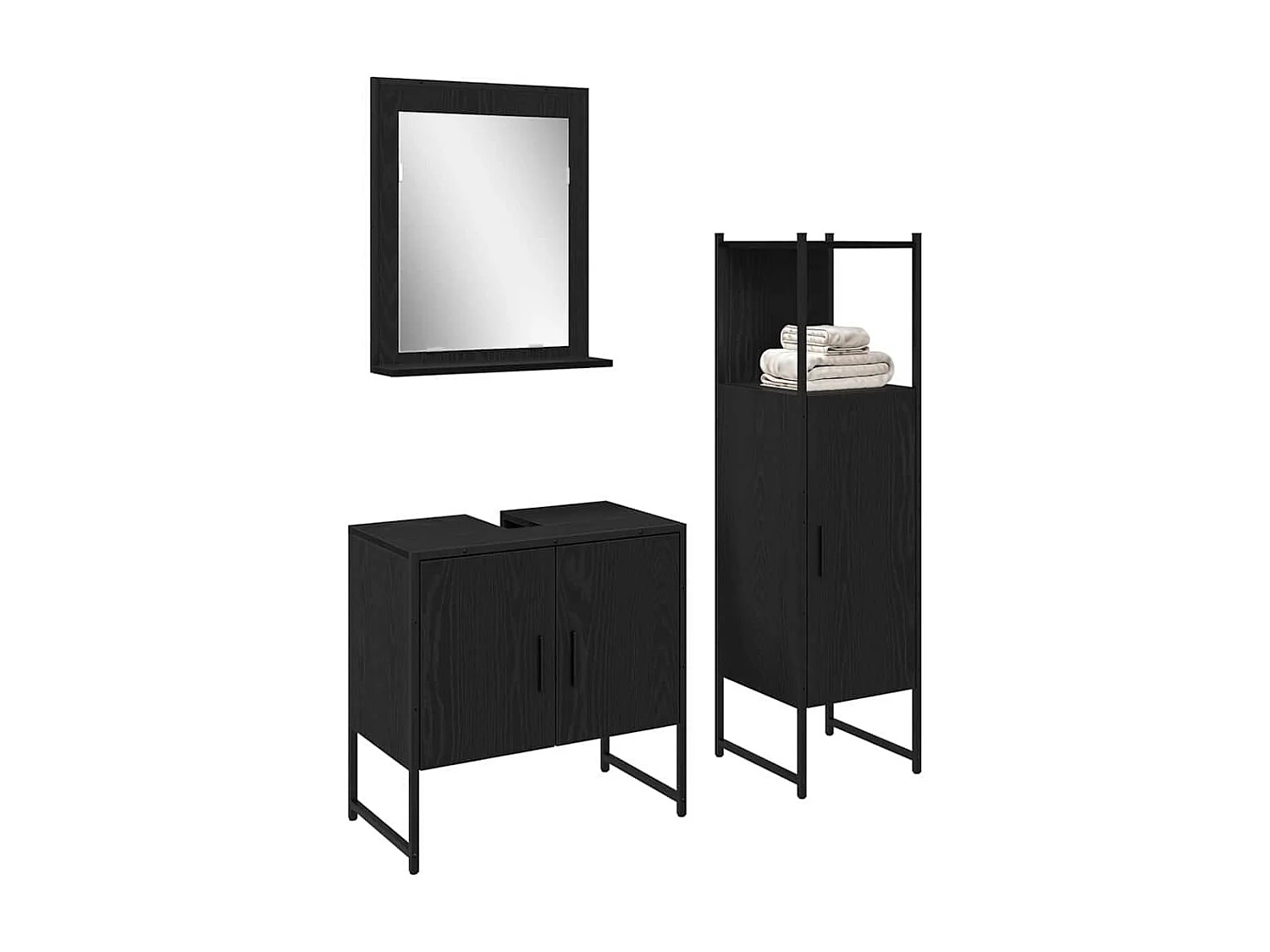 Ensemble de mobilier de salle de bain avec stockage 3 pcs Noir