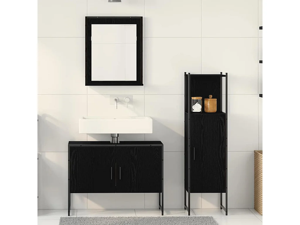 Ensemble de mobilier de salle de bain avec stockage 3 pcs Noir
