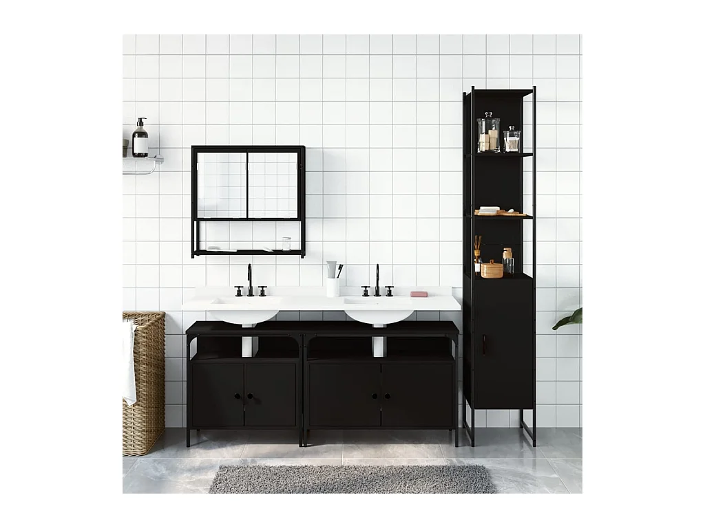 Ensemble de meubles salle de bain 4 pcs noir bois d'ingénierie