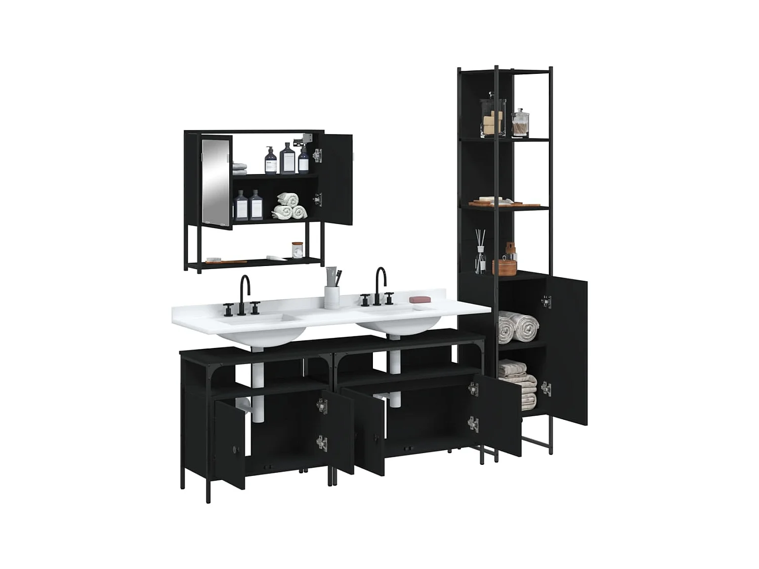 Ensemble de meubles salle de bain 4 pcs noir bois d'ingénierie