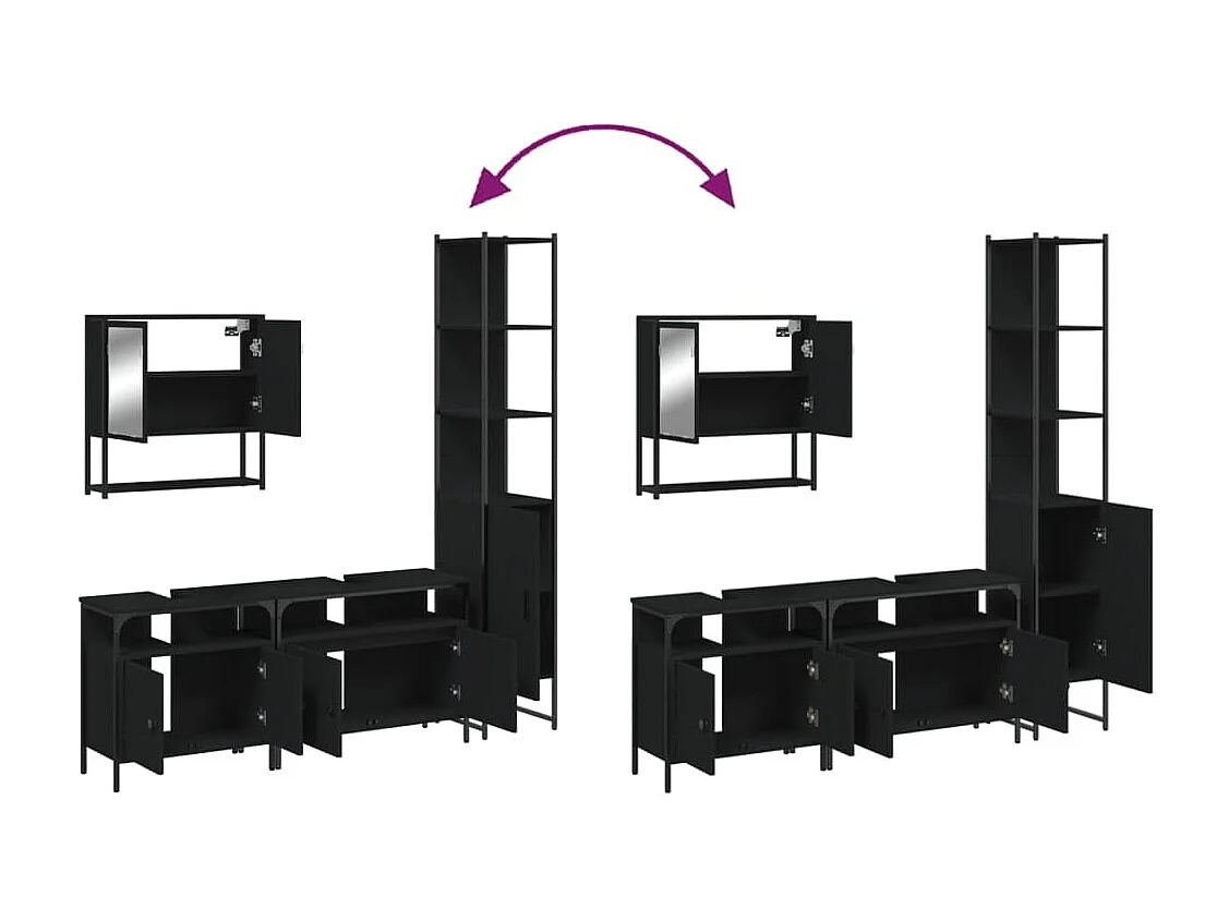 Ensemble de meubles salle de bain 4 pcs noir bois d'ingénierie