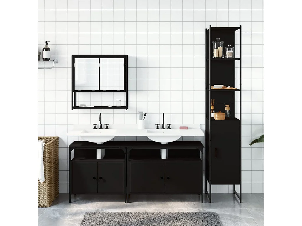 Ensemble de meubles salle de bain 4 pcs noir bois d'ingénierie