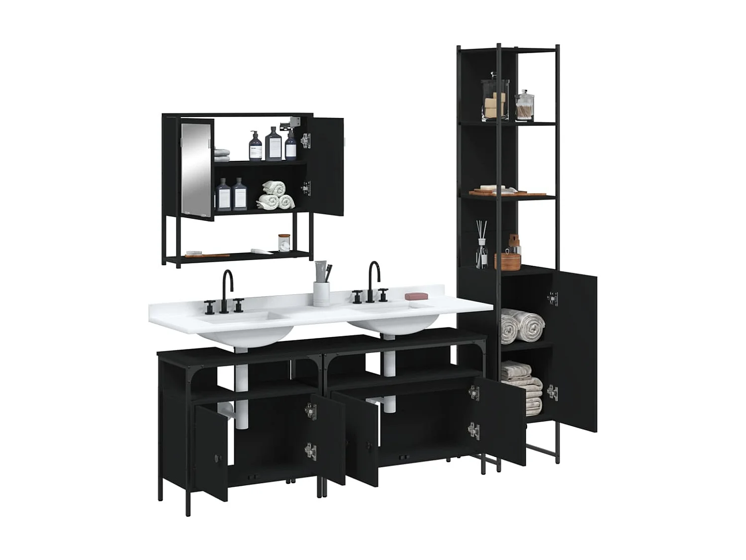 Ensemble de meubles salle de bain 4 pcs noir bois d'ingénierie