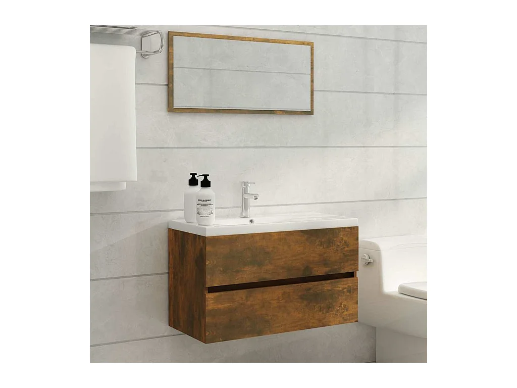 Ensemble de meubles de salle de bain 2 pcs Chêne fumé