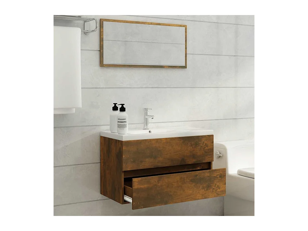 Ensemble de meubles de salle de bain 2 pcs Chêne fumé
