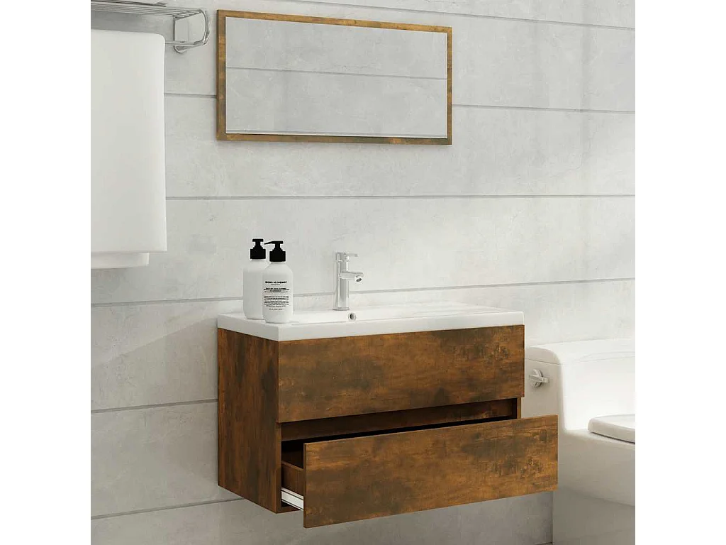 Ensemble de meubles de salle de bain 2 pcs Chêne fumé