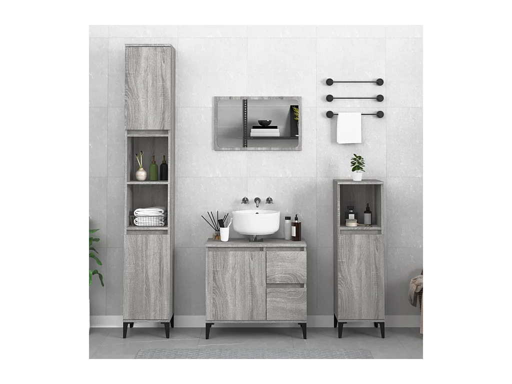 Ensemble d'armoires de salle de bain 3 pcs sonoma gris