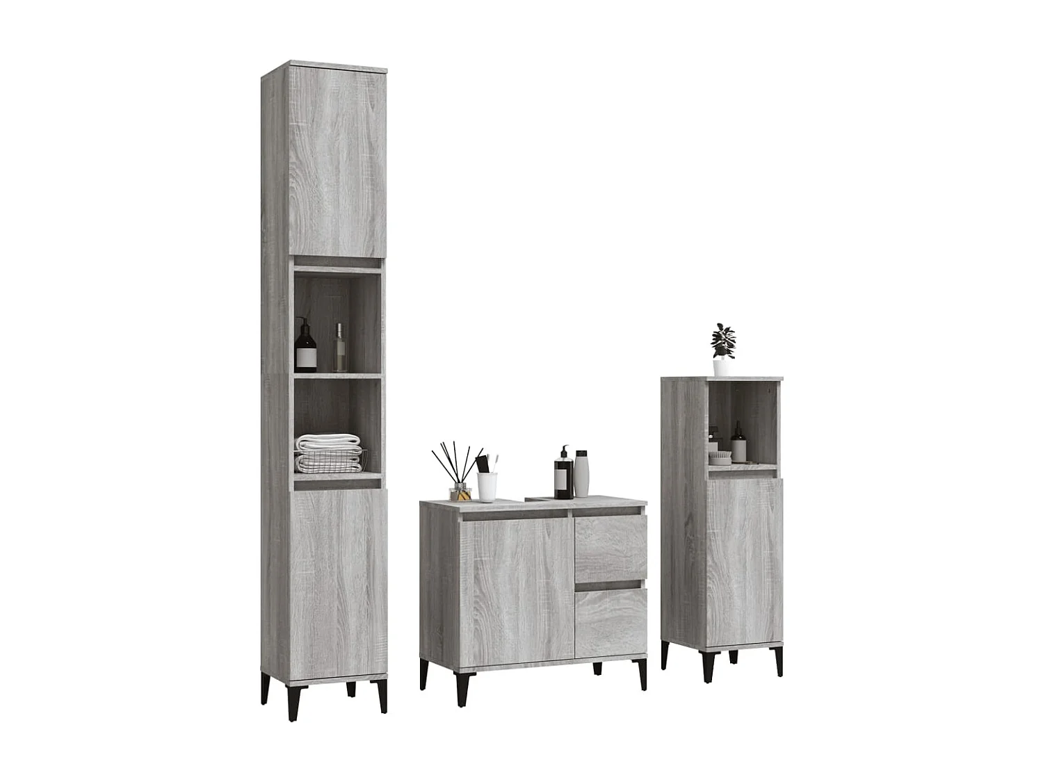 Ensemble d'armoires de salle de bain 3 pcs sonoma gris