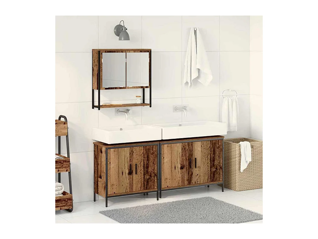 Ensemble de mobilier de salle de bain avec porte 3 pcs Marron