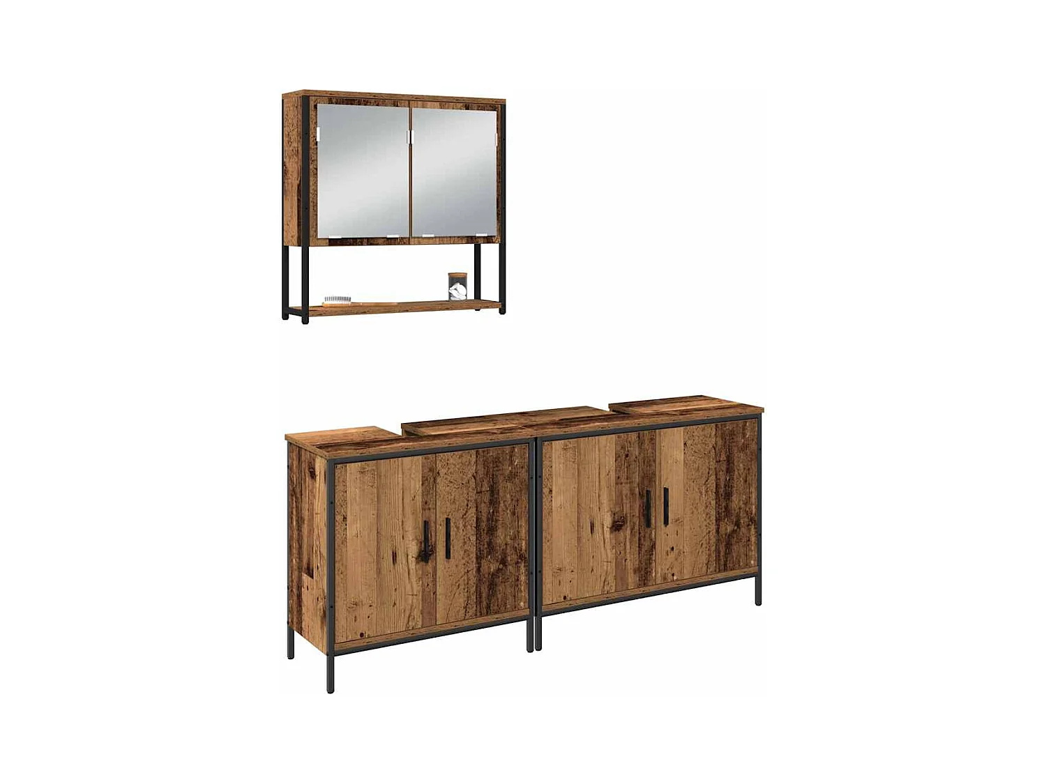 Ensemble de mobilier de salle de bain avec porte 3 pcs Marron