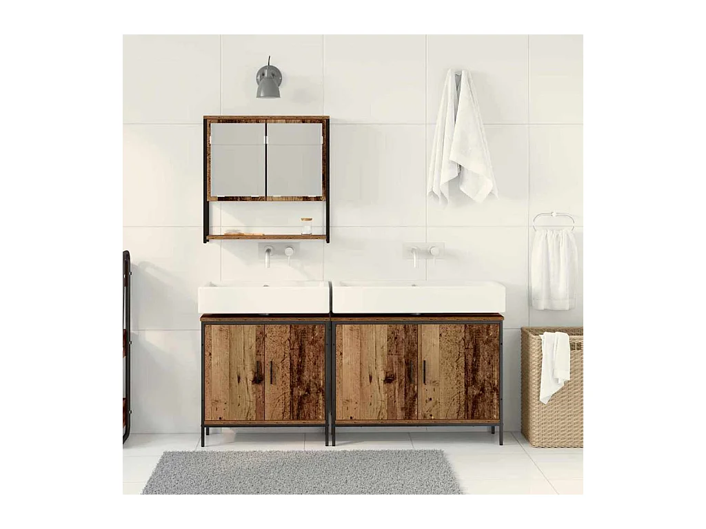 Ensemble de mobilier de salle de bain avec porte 3 pcs Marron
