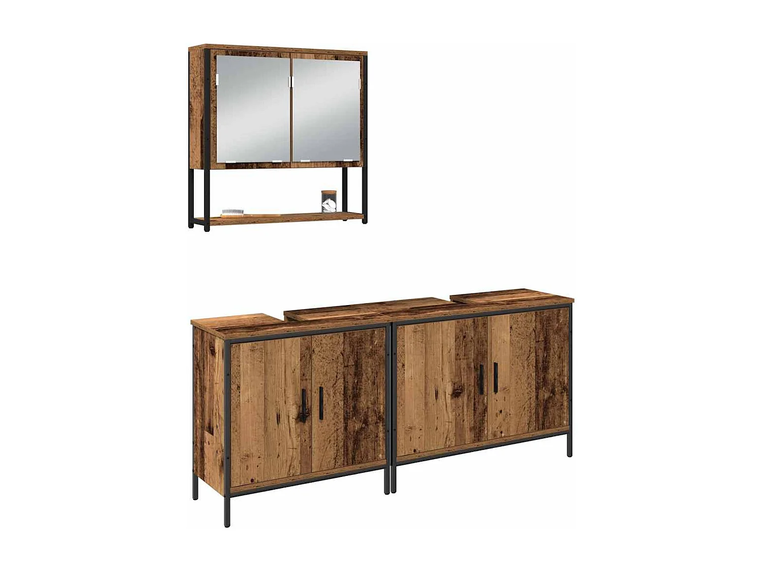 Ensemble de mobilier de salle de bain avec porte 3 pcs Marron