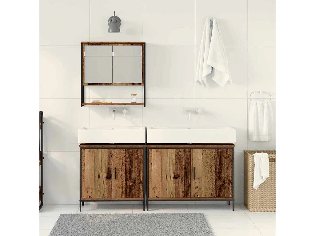 Ensemble de mobilier de salle de bain avec porte 3 pcs Marron