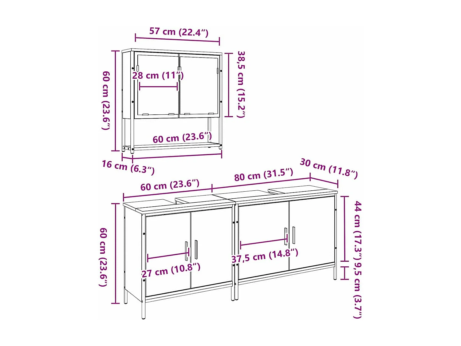 Ensemble de mobilier de salle de bain avec porte 3 pcs Marron