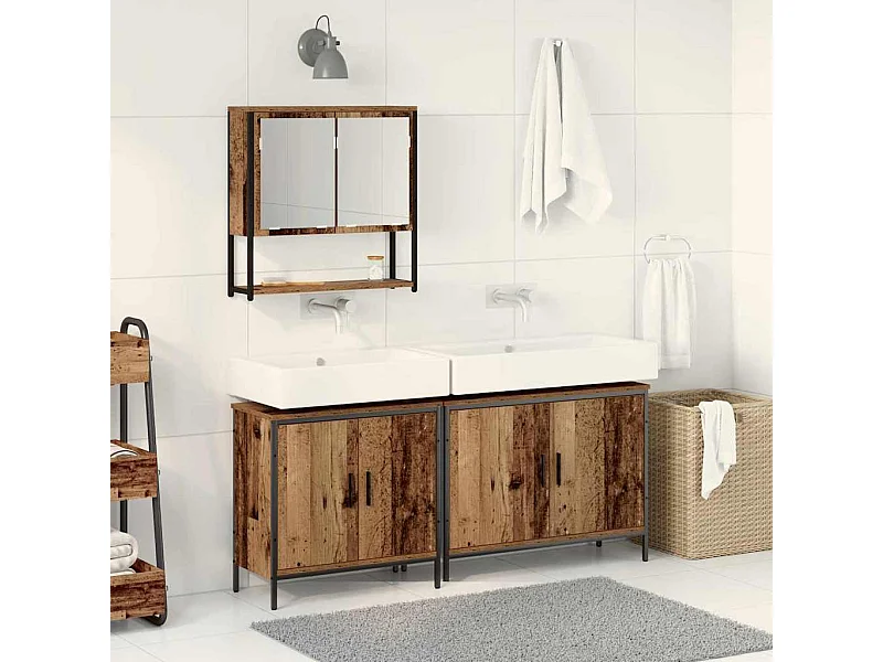 Ensemble de mobilier de salle de bain avec porte 3 pcs Marron