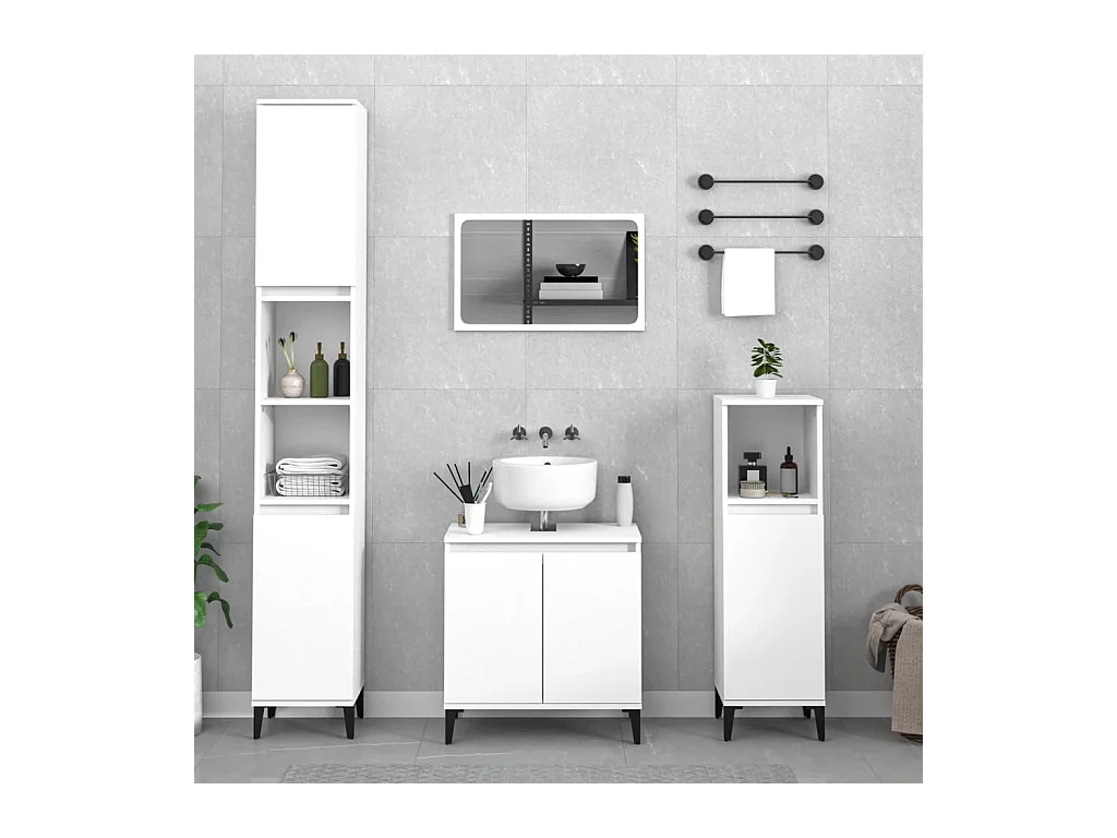 Ensemble de meubles salle de bain 3 pcs blanc bois d'ingénierie