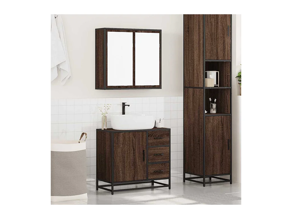 Set di mobili da bagno 2 pezzi Rovere marrone