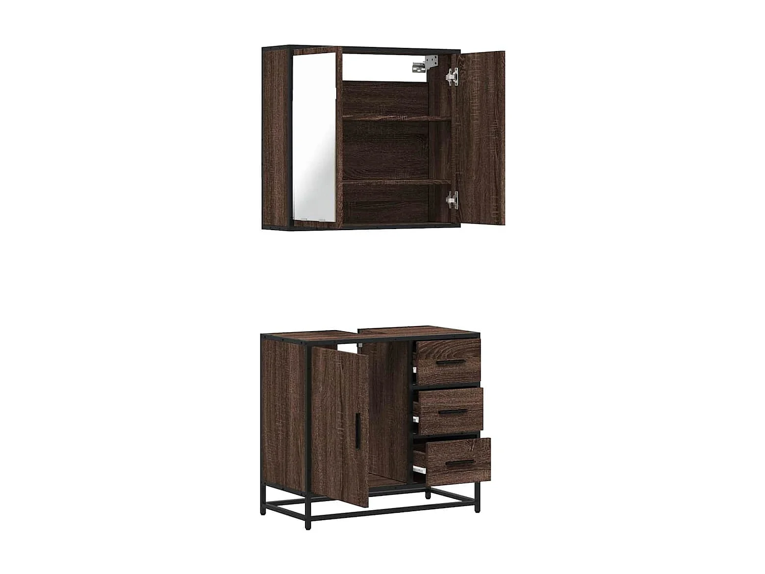 Set di mobili da bagno 2 pezzi Rovere marrone