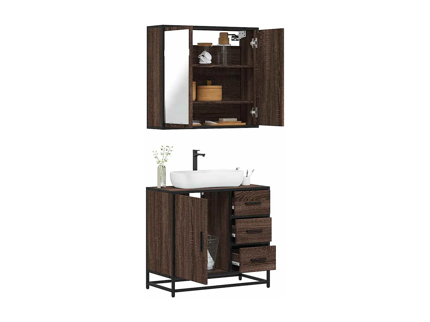 Ensemble de meubles de salle de bain 2 pcs Chêne marron