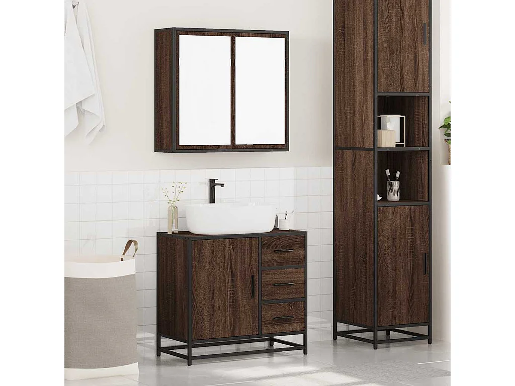 Ensemble de meubles de salle de bain 2 pcs Chêne marron