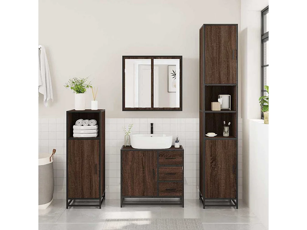 Ensemble de meubles de salle de bain 2 pcs Chêne marron