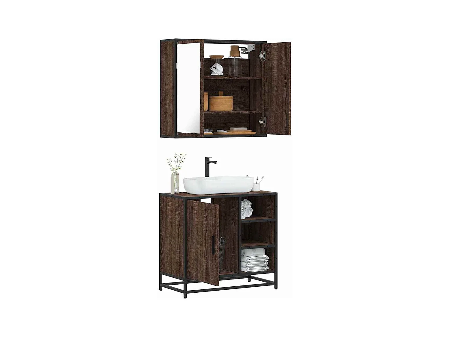 Set di mobili da bagno 2 pezzi Rovere marrone