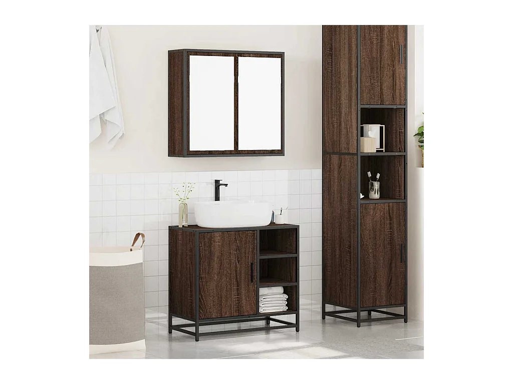 Set di mobili da bagno 2 pezzi Rovere marrone