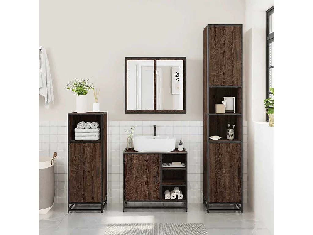 Conjunto de muebles de baño de 2 piezas Roble marrón