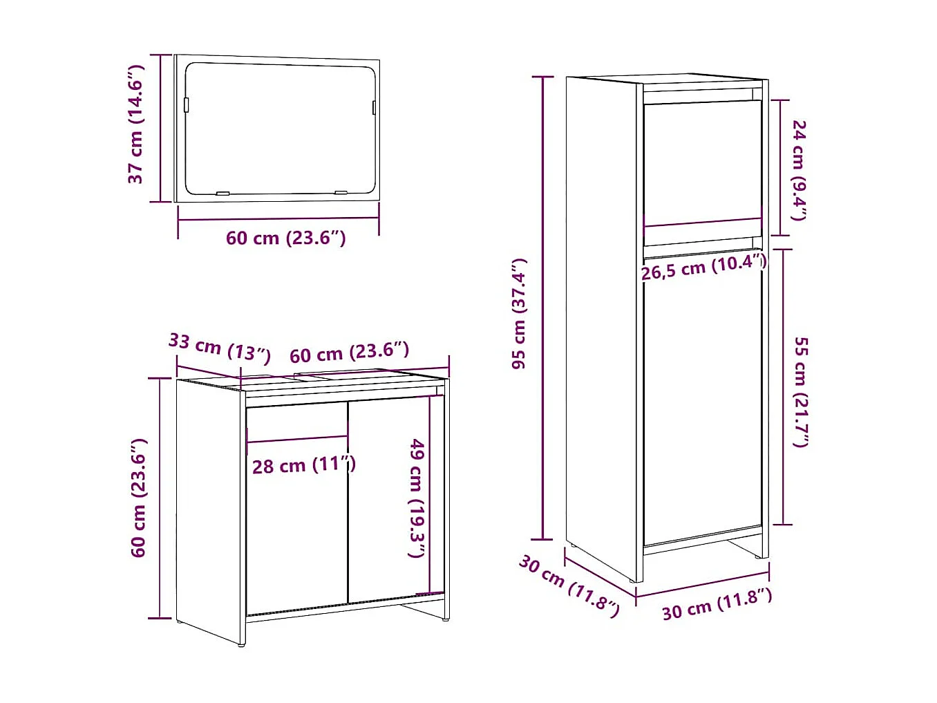 Ensemble de meubles salle de bain 3 pcs bois d'ingénierie