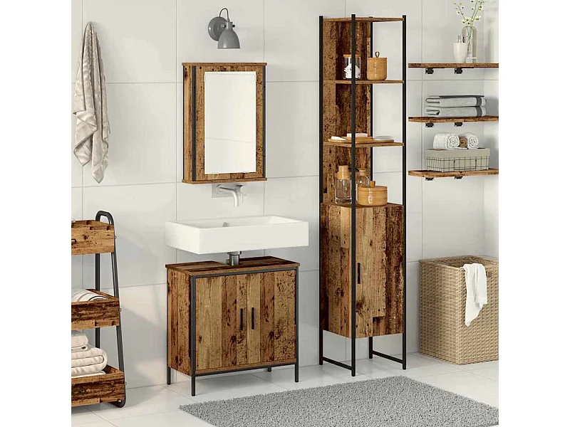 Ensemble de mobilier de salle de bain avec étagère 3 pcs Marron