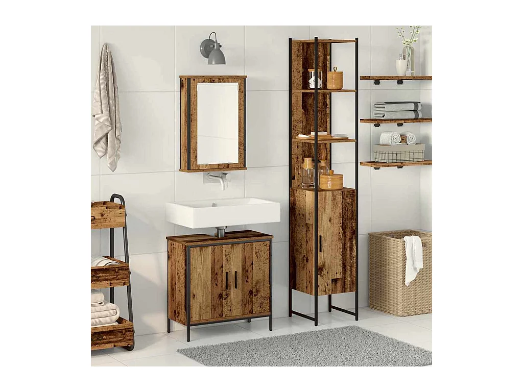 Ensemble de mobilier de salle de bain avec étagère 3 pcs Marron