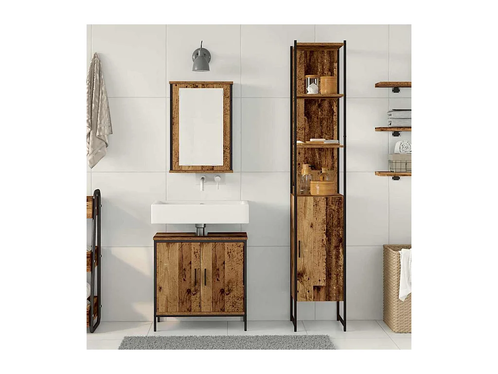 Ensemble de mobilier de salle de bain avec étagère 3 pcs Marron