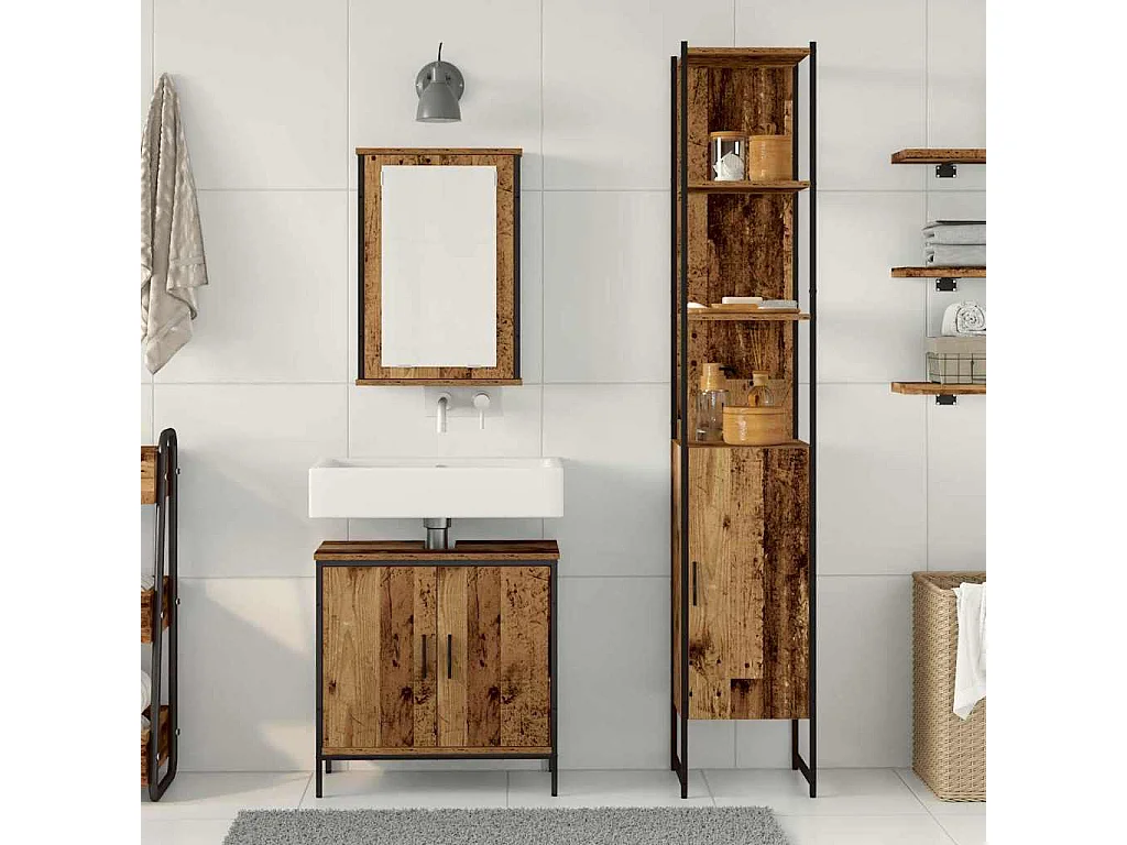 Ensemble de mobilier de salle de bain avec étagère 3 pcs Marron