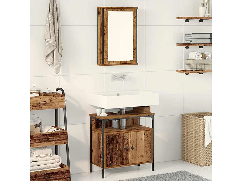 Conjunto de muebles de baño con puerta 2 piezas Marrón