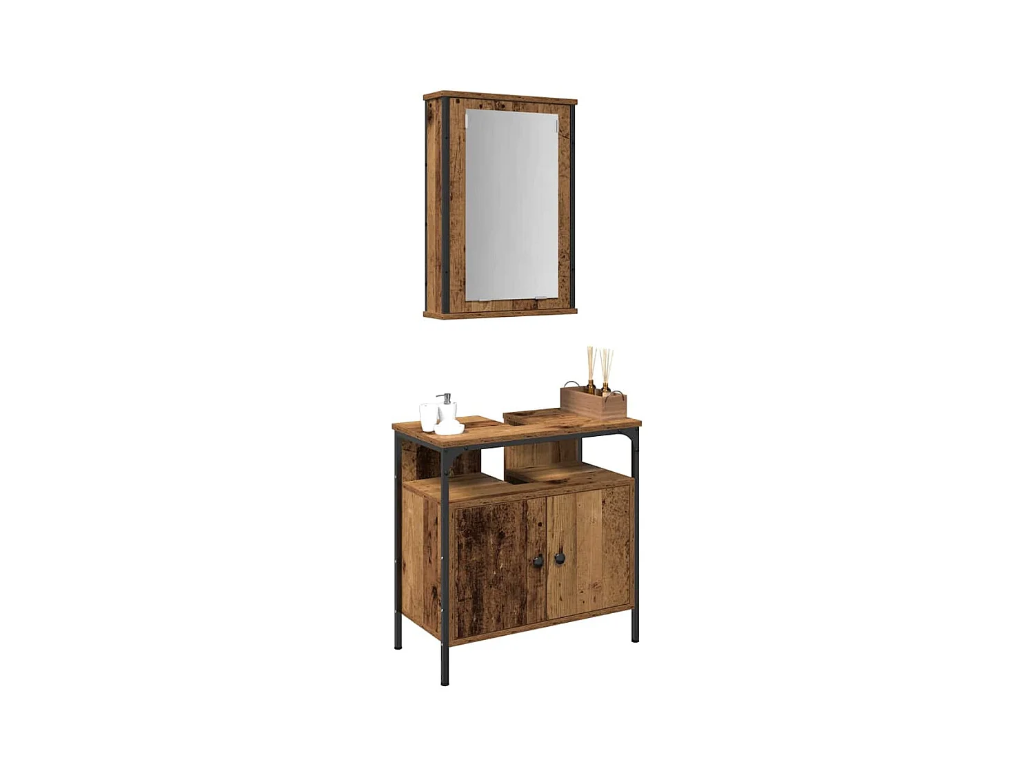 Conjunto de muebles de baño con puerta 2 piezas Marrón