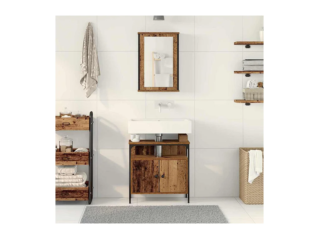 Conjunto de muebles de baño con puerta 2 piezas Marrón