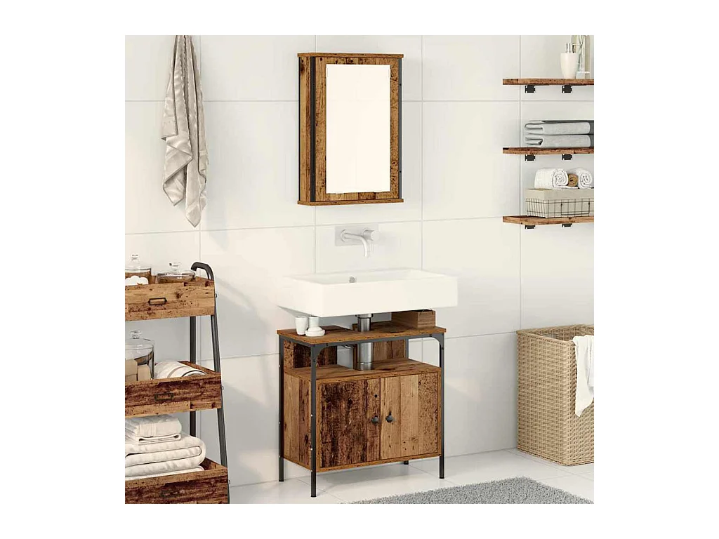 Ensemble de mobilier de salle de bain avec porte 2 pcs Marron