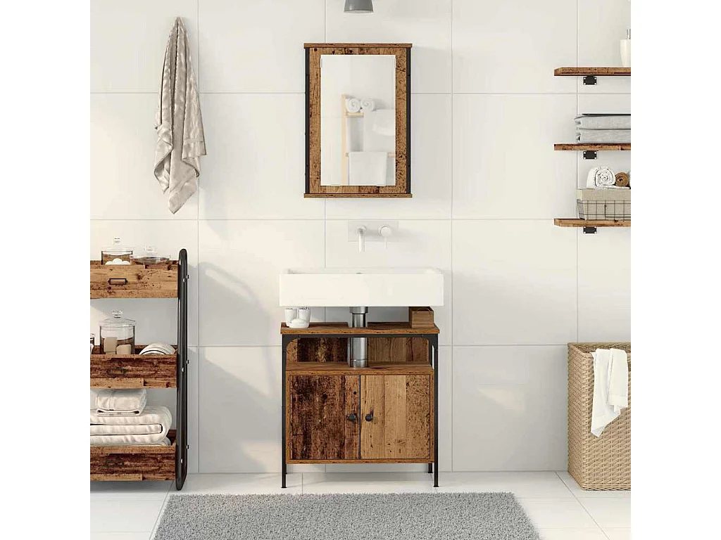 Ensemble de mobilier de salle de bain avec porte 2 pcs Marron