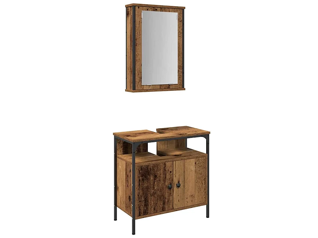 Ensemble de mobilier de salle de bain avec porte 2 pcs Marron