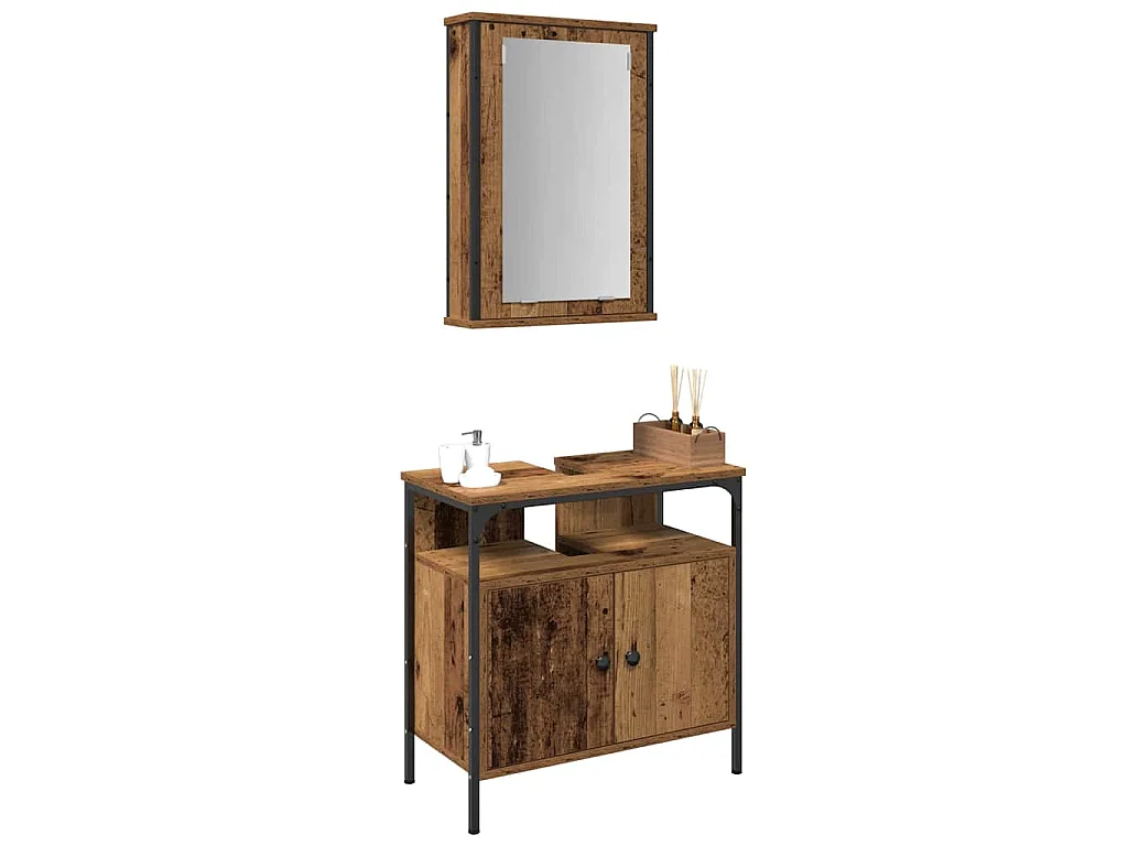 Ensemble de mobilier de salle de bain avec porte 2 pcs Marron