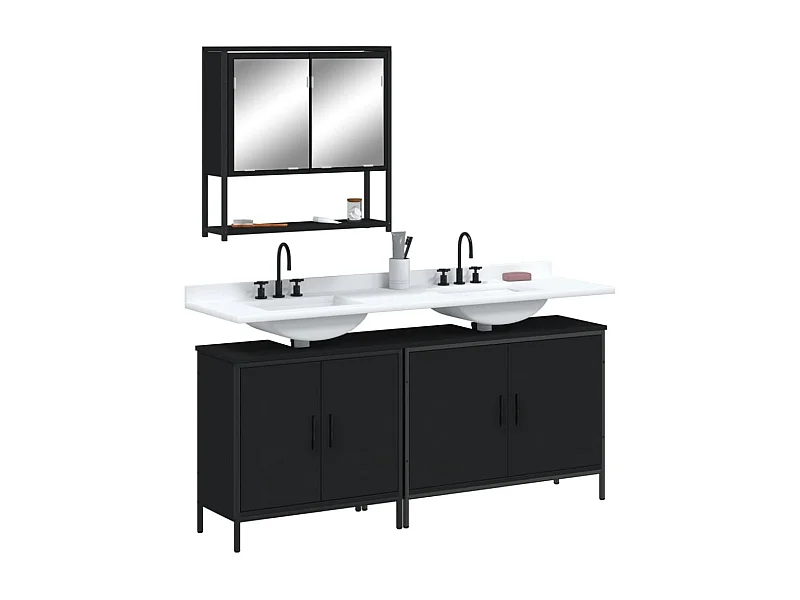 Ensemble de meubles salle de bain 3 pcs noir bois d'ingénierie