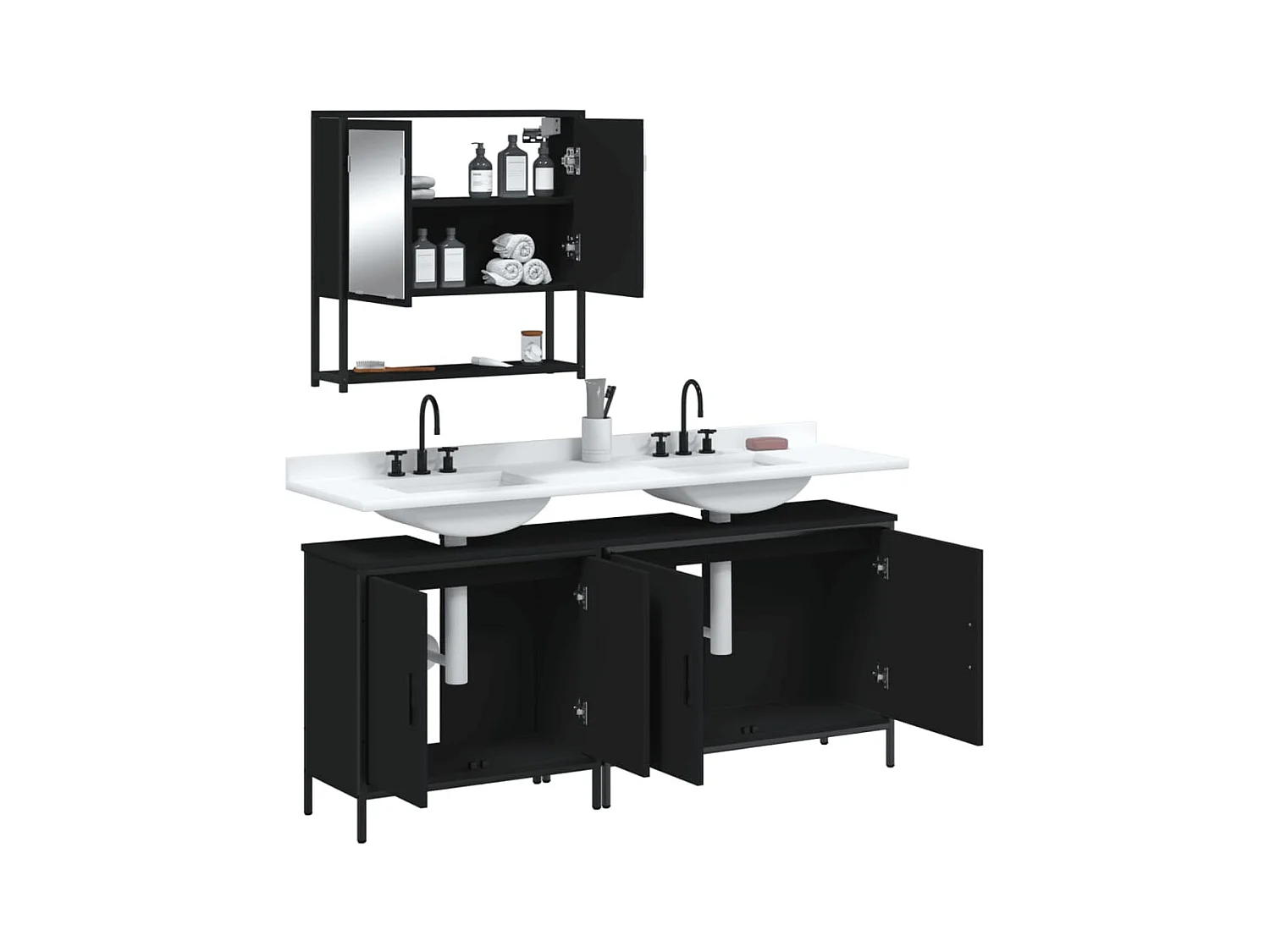 Ensemble de meubles salle de bain 3 pcs noir bois d'ingénierie