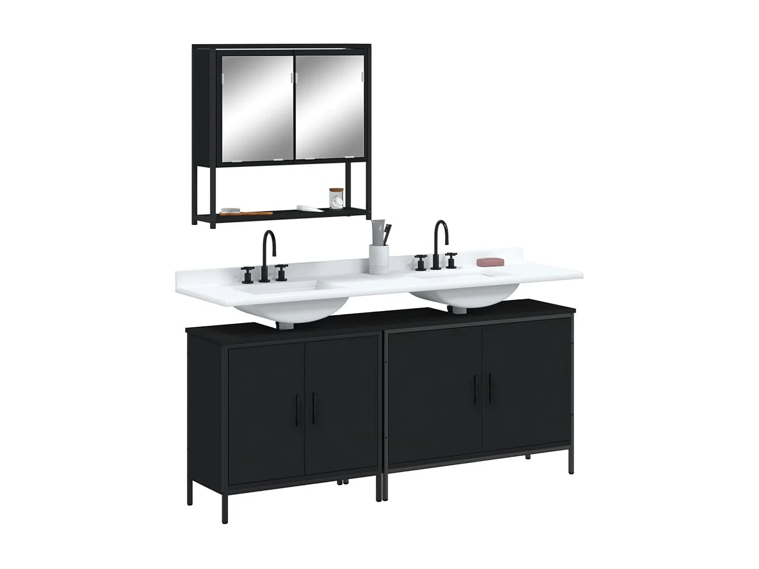 Ensemble de meubles salle de bain 3 pcs noir bois d'ingénierie