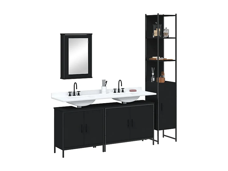 Ensemble de meubles salle de bain 4 pcs noir bois d'ingénierie