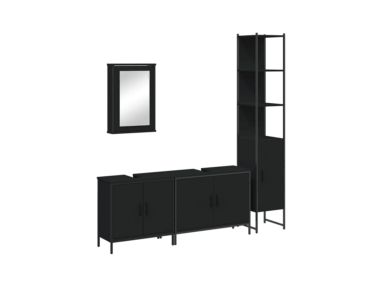 Set di mobili da bagno in legno ingegnerizzato nero da 4 pezzi